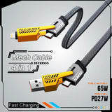 4 In 1 Data Cable Pack Of 2 – USB-C & Lightning Connectors, Braided Durable Design, Fast Charging