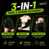 LEEWAY Pack of 3 Cotton Gloves, Arm Sleeves & Neck Mask Gaiter