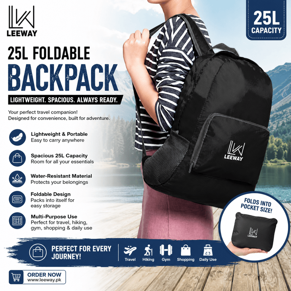 Foldable Backpack Bag 25L | Lightweight Travel & Hiking Daypack